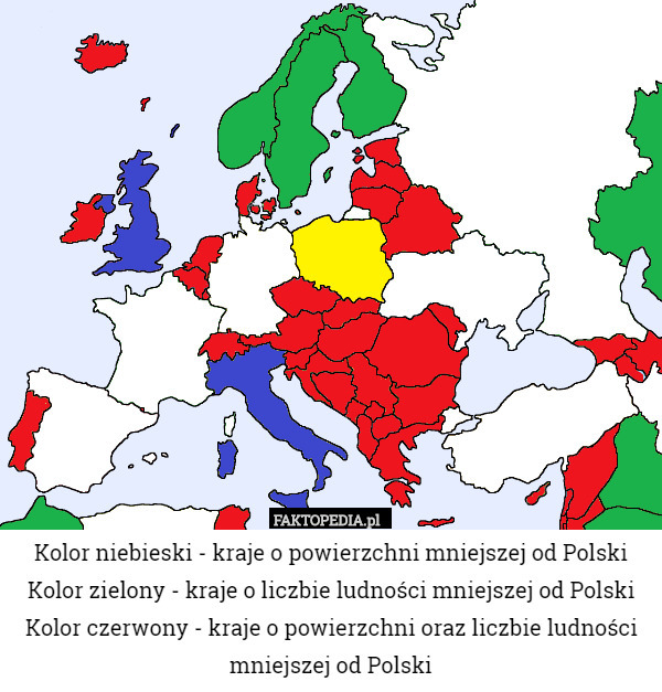 Kolor niebieski - kraje o powierzchni mniejszej od Polski
Kolor zielony