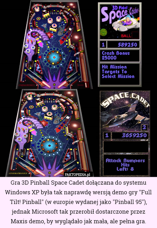 Gra 3D Pinball Space Cadet dołączana do systemu Windows XP była tak naprawdę