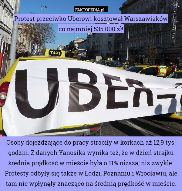 Protest przeciwko Uberowi kosztował Warszawiaków co najmniej 535 000 zł!