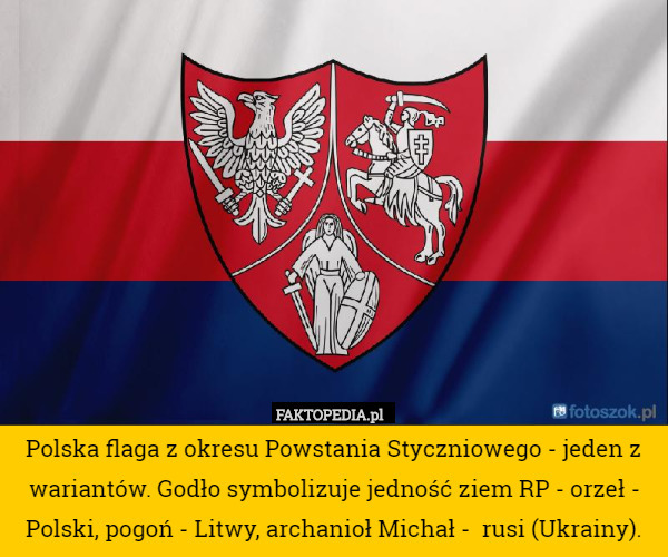 Polska flaga z okresu Powstania Styczniowego-jeden z wariantów. Godło symbolizuje