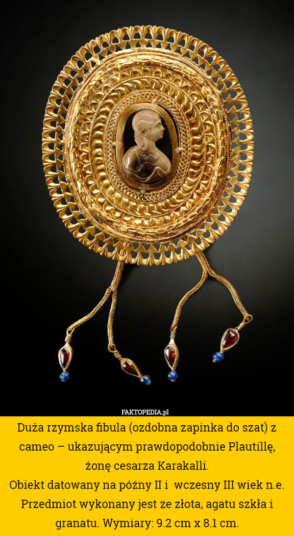 Duża rzymska fibula (ozdobna zapinka do szat) z cameo – ukazującym prawdopodobnie