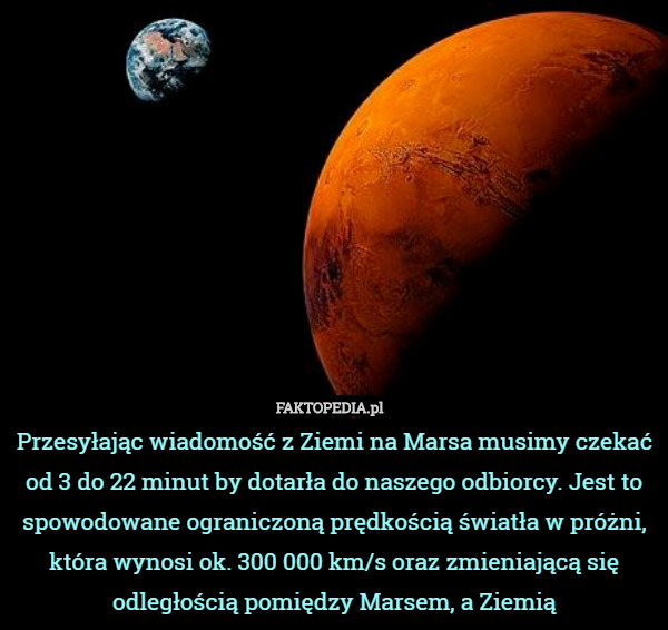Przesyłając wiadomość z Ziemi na Marsa musimy czekać od 3 do 22 minut by