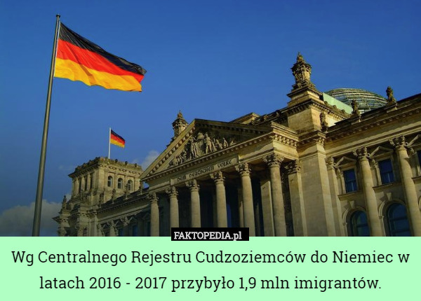 Wg Centralnego Rejestru Cudzoziemców do Niemiec w latach 2016 - 2017 przybyło