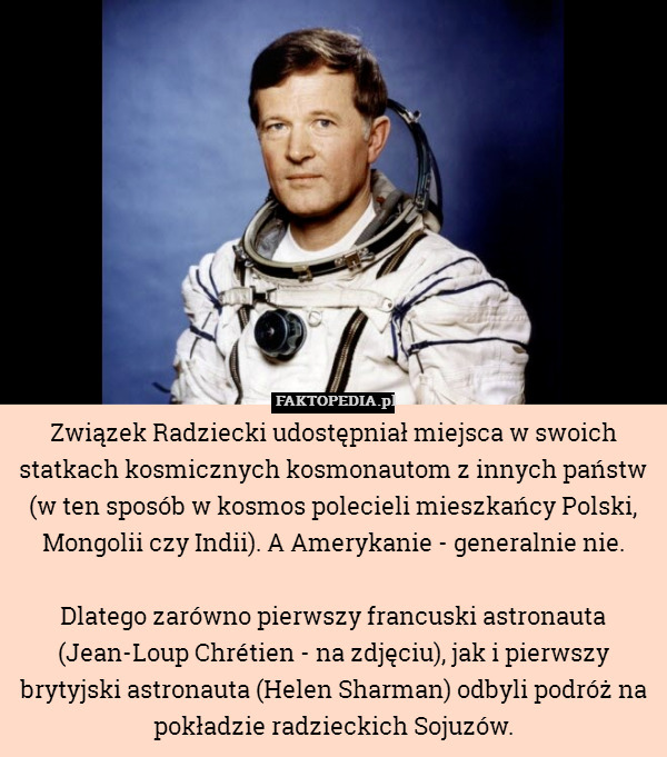 Związek Radziecki udostępniał miejsca w swoich statkach kosmicznych kosmonautom