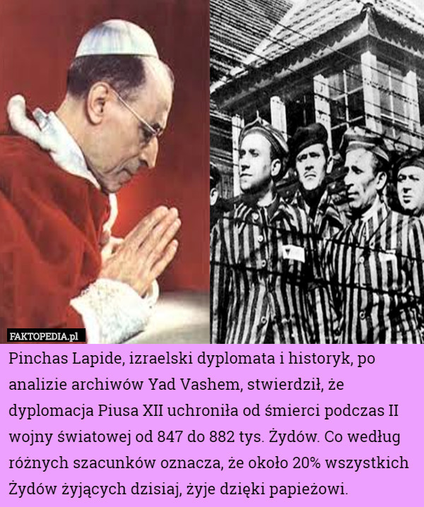 Pinchas Lapide, izraelski dyplomata i historyk, po analizie archiwów Yad