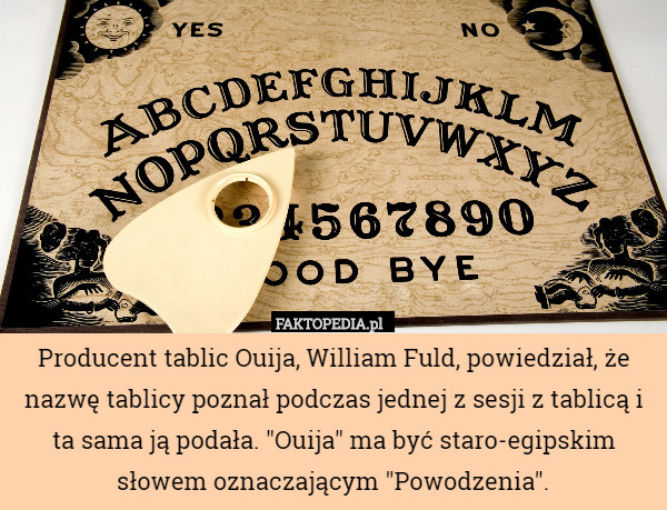 Producent tablic Ouija, William Fuld, powiedział, że nazwę tablicy poznał
