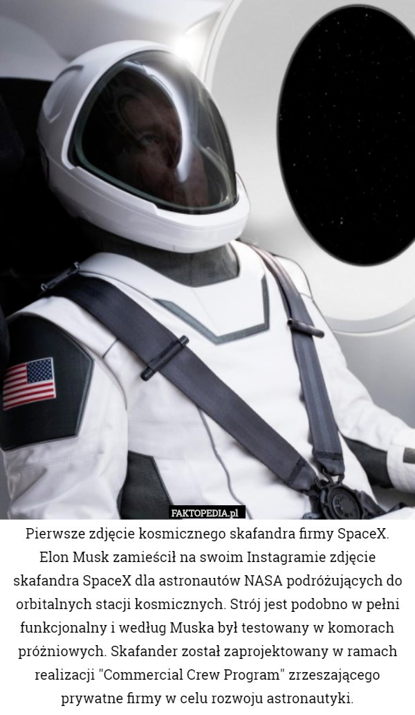 Pierwsze zdjęcie kosmicznego skafandra firmy SpaceX. Elon Musk zamieścił
