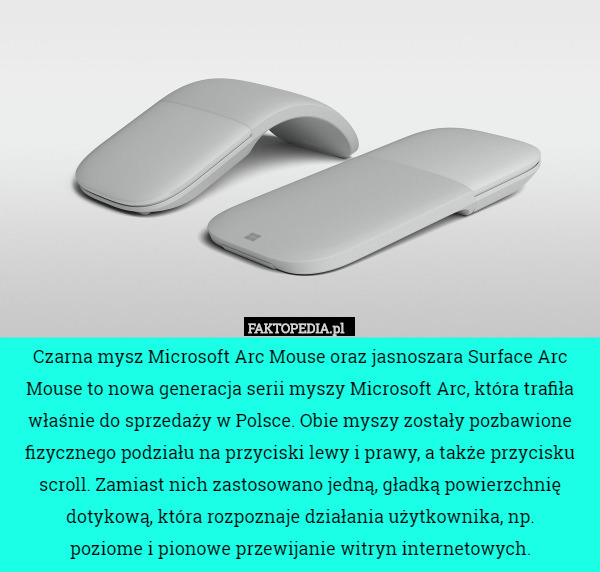 Czarna mysz Microsoft Arc Mouse oraz jasnoszara Surface Arc Mouse to nowa