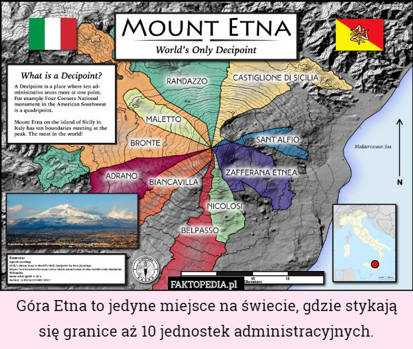 Góra Etna to jedyne miejsce na świecie, gdzie stykają się granice aż 10