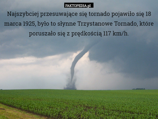 Najszybciej przesuwające się tornado pojawiło się 18 marca 1925, było to
