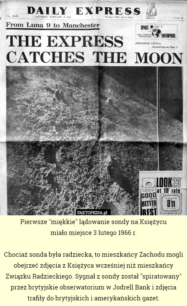 Pierwsze "miękkie" lądowanie sondy na Księżycu miało miejsce 3