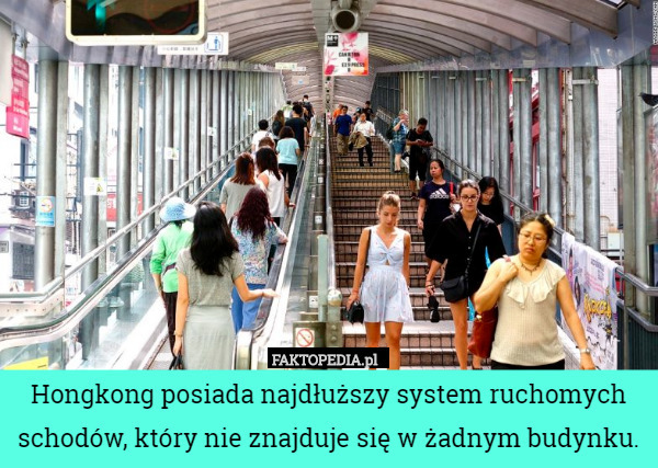 Hongkong posiada najdłuższy system ruchomych schodów, który nie znajduje...