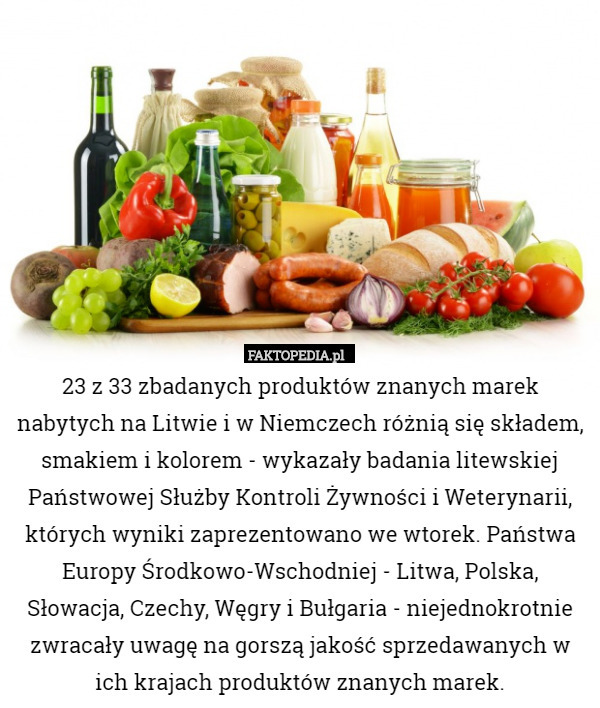 23 z 33 zbadanych produktów znanych marek nabytych na Litwie i w Niemczech