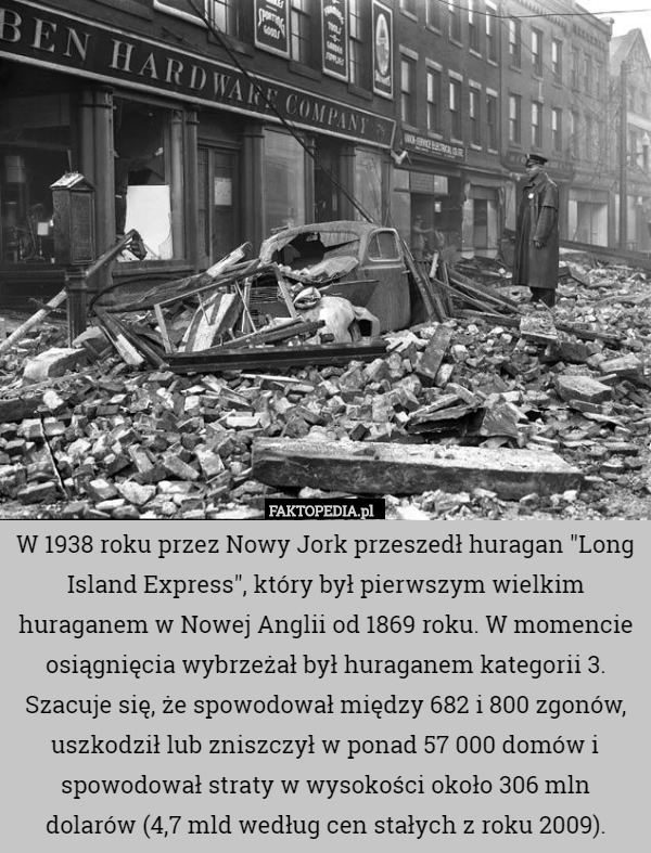 W 1938 roku przez Nowy Jork przeszedł huragan "Long Island Express",