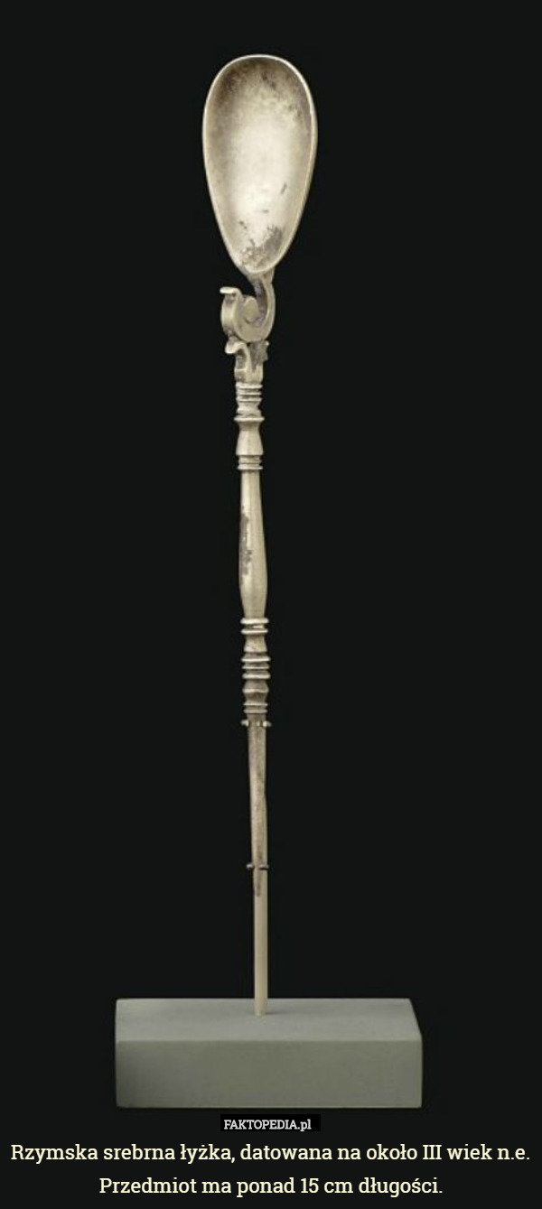 Rzymska srebrna łyżka, datowana na około III wiek n.e. Przedmiot ma ponad