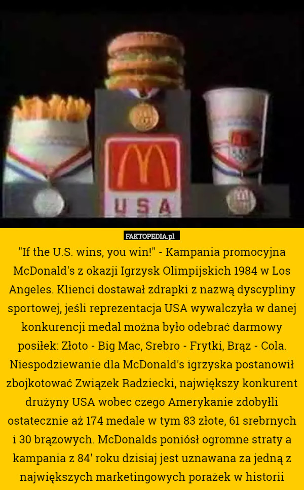 "If the U.S. wins, you win!" - Kampania promocyjna McDonald's