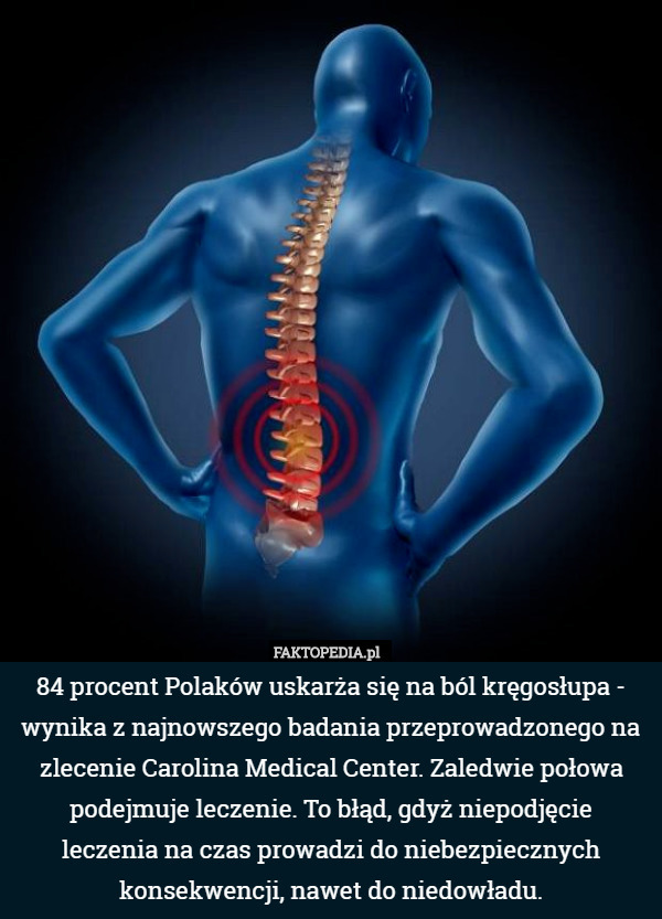 84 procent Polaków uskarża się na ból kręgosłupa - wynika z najnowszego...