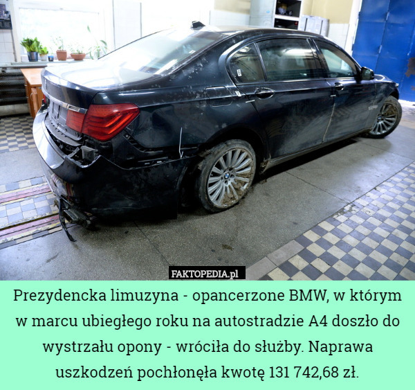 Prezydencka limuzyna, opancerzone BMW, w którym w marcu ubiegłego roku na...