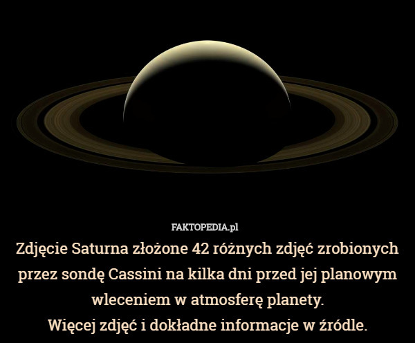 Zdjęcie Saturna złożone 42 różnych zdjęć zrobionych przez sondę Cassini