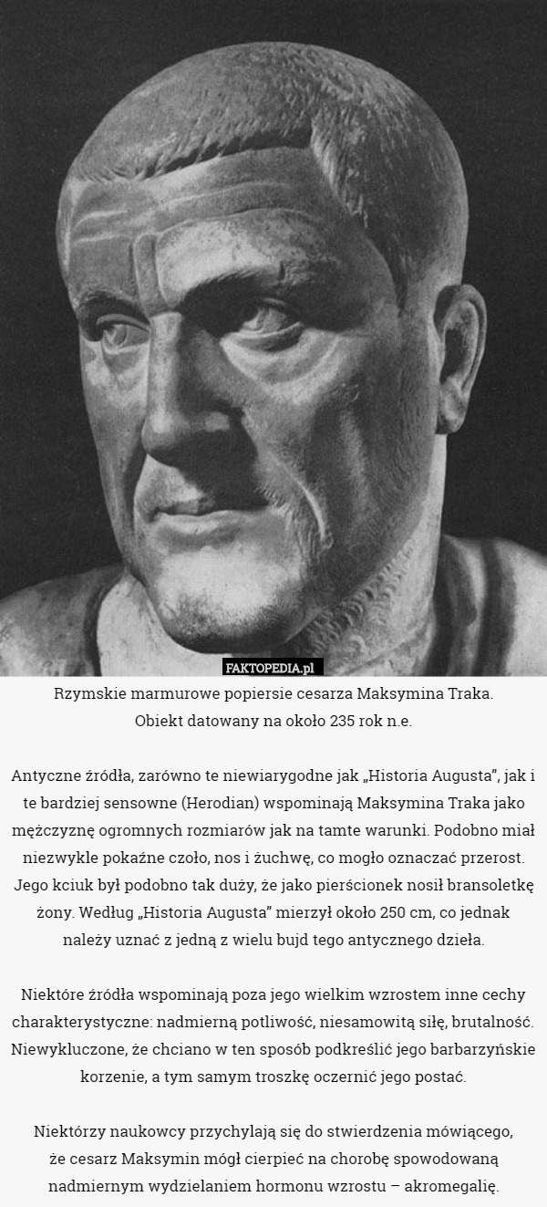 Rzymskie marmurowe popiersie cesarza Maksymina Traka. Obiekt datowany na