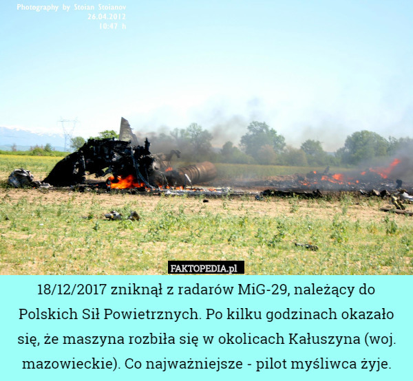 18/12/2017 zniknął z radarów MiG-29, należący do Polskich Sił Powietrznych.
