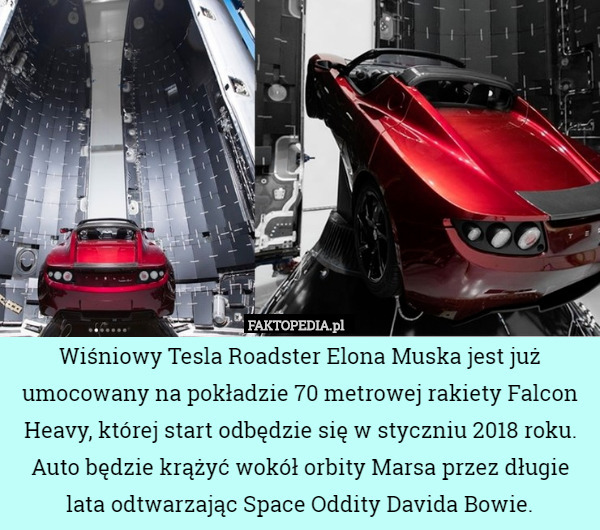 Wiśniowy Tesla Roadster Elona Muska jest już umocowany na pokładzie 70 metrowej