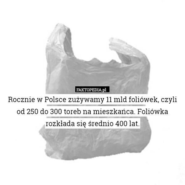 Rocznie w Polsce zużywamy 11 mld foliówek, czyli od 250 do 300 toreb na