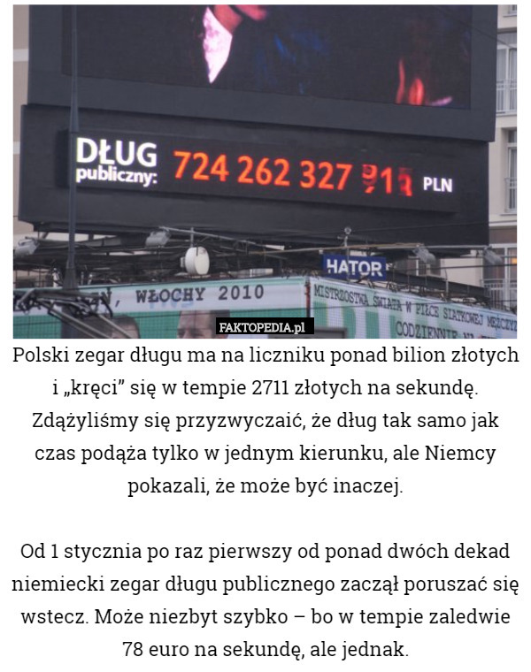 Polski zegar długu ma na liczniku ponad bilion złotych i „kręci” się w tempie