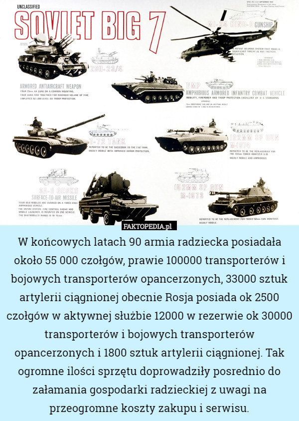 W końcowych latach 90 armia radziecka posiadała około 55 000 czołgów, prawie