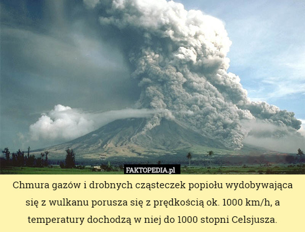 Chmura gazów i drobnych cząsteczek popiołu wydobywająca się z wulkanu porusza