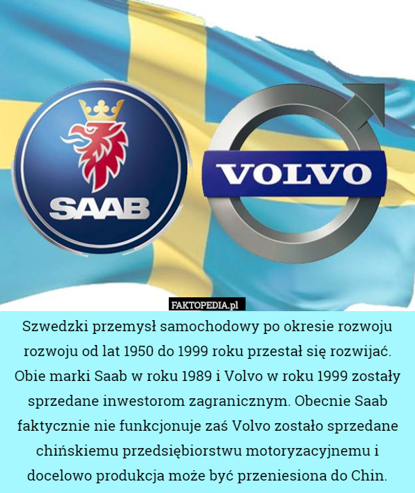 Szwedzki przemysł samochodowy po okresie rozwoju rozwoju od lat 1950 do