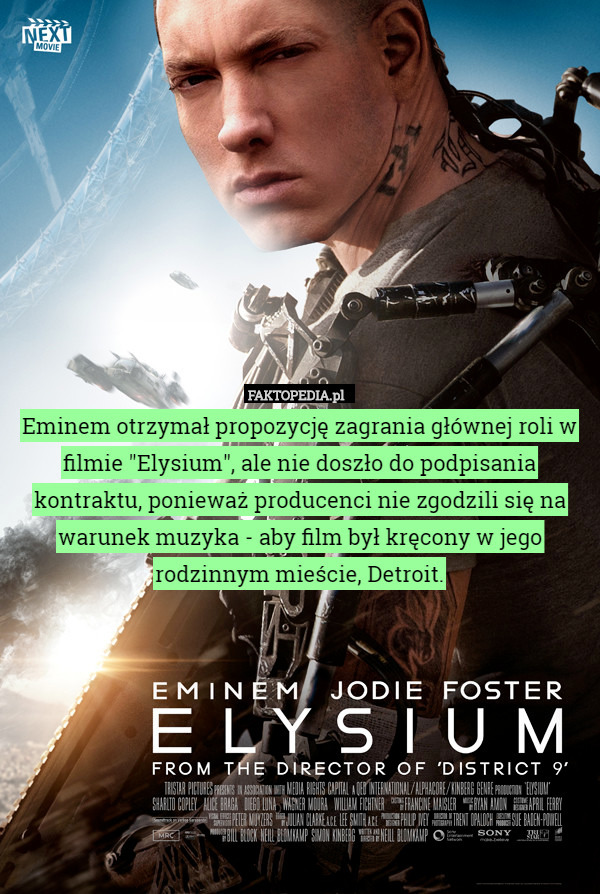 Eminem otrzymał propozycję zagrania głównej roli w filmie "Elysium",