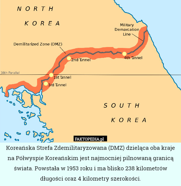 Koreańska Strefa Zdemilitaryzowana (DMZ) dzieląca oba kraje na Półwyspie