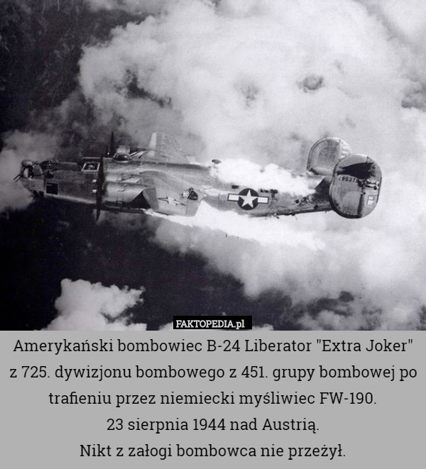 Amerykański bombowiec B-24 Liberator "Extra Joker" z 725. dywizjonu