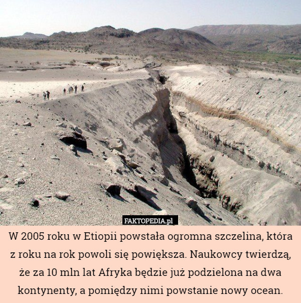W 2005 roku w Etiopii powstała ogromna szczelina, która z roku na rok powoli