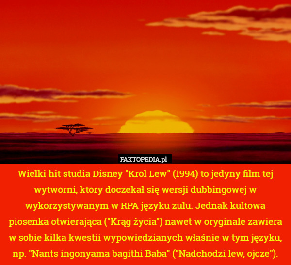 Wielki hit studia Disney "Król Lew" (1994) to jedyny film tej