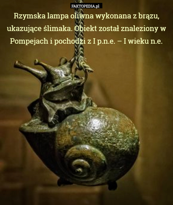 Rzymska lampa oliwna wykonana z brązu, ukazujące ślimaka. Obiekt został