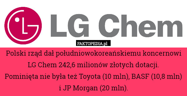 Polski rząd dał południowokoreańskiemu koncernowi LG Chem 242,6 milionów