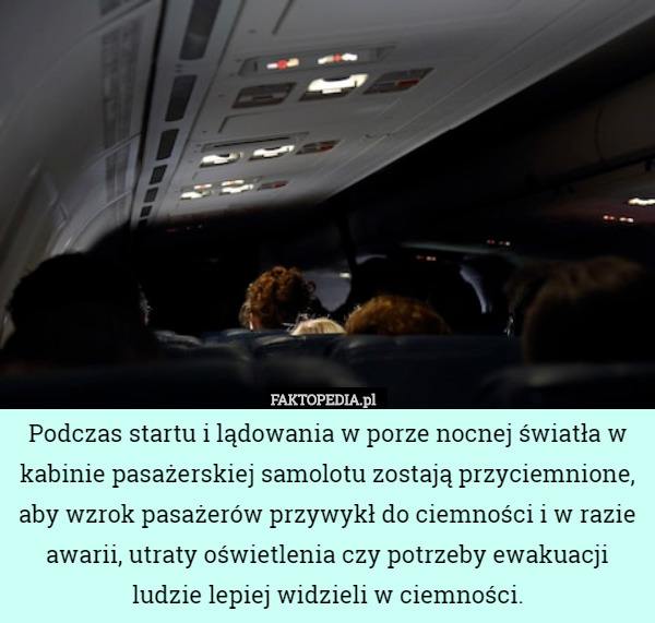 Podczas startu i lądowania w porze nocnej światła w kabinie pasażerskiej