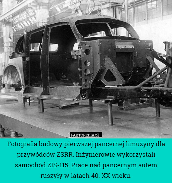 Fotografia budowy pierwszej pancernej limuzyny dla przywódców ZSRR. Inżynierowie