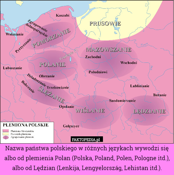 Nazwa państwa polskiego w różnych językach wywodzi się albo od plemienia