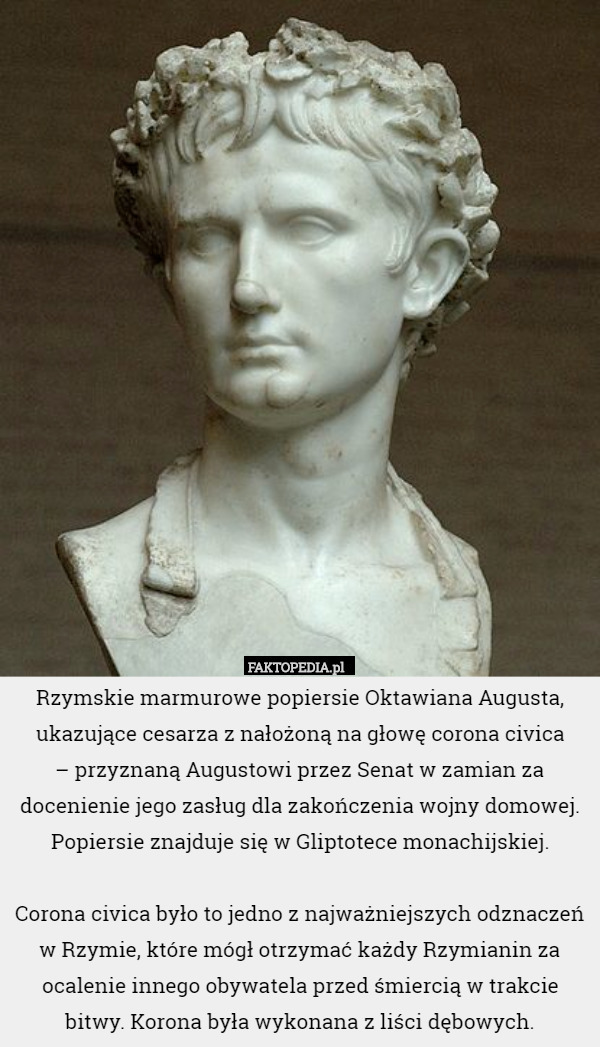 Rzymskie marmurowe popiersie Oktawiana Augusta, ukazujące cesarza z nałożoną