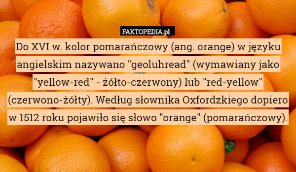 Do XVI w. kolor pomarańczowy (ang. orange) w języku angielskim nazywano