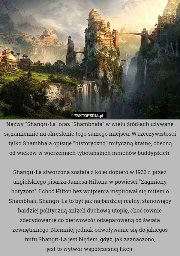 Nazwy "Shangri-La" oraz "Shambhala" w wielu źródłach