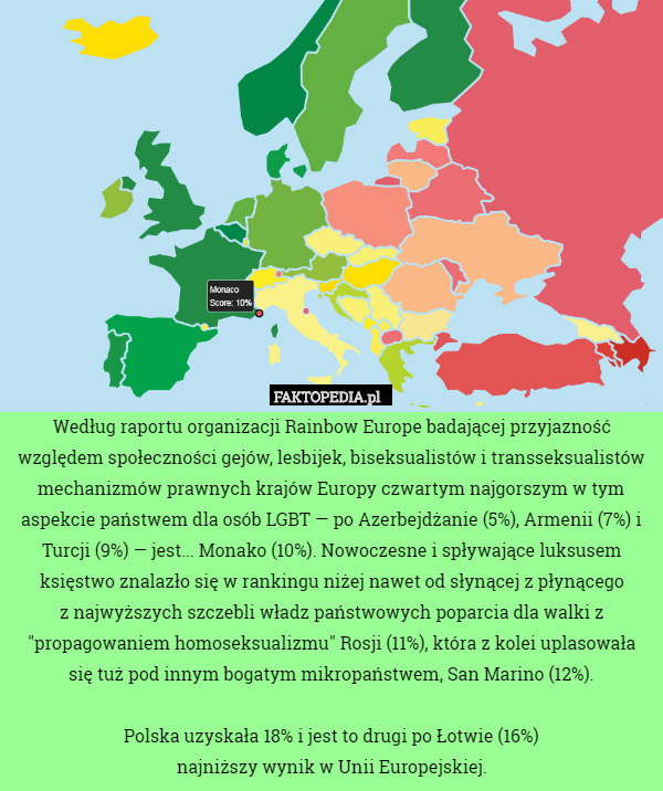 Według raportu organizacji Rainbow Europe badającej przyjazność względem