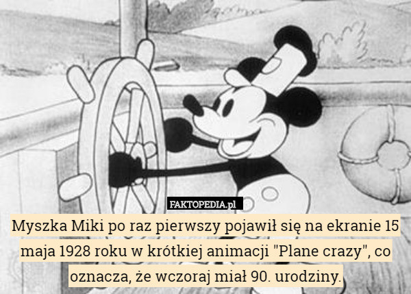 Myszka Miki po raz pierwszy pojawił się na ekranie 15 maja 1928 roku w krótkiej