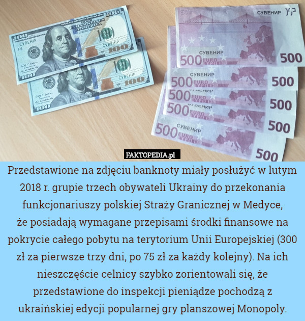 Przedstawione na zdjęciu banknoty miały posłużyć w lutym 2018 r. grupie