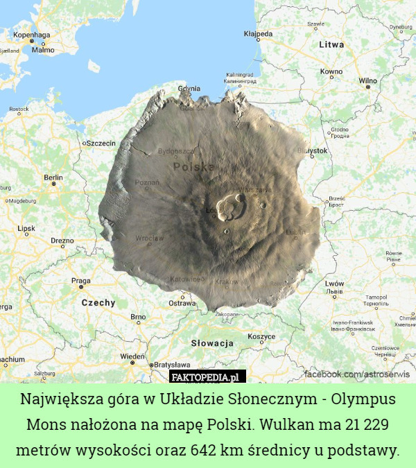 Największa góra w Układzie Słonecznym - Olympus Mons nałożona na mapę...