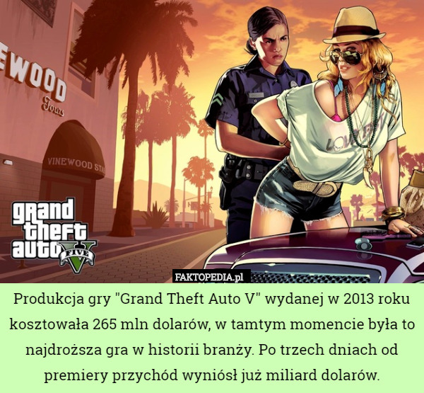 Produkcja gry "Grand Theft Auto V" wydanej w 2013 roku kosztowała