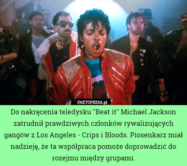Do nakręcenia teledysku "Beat it" Michael Jackson zatrudnił prawdziwych